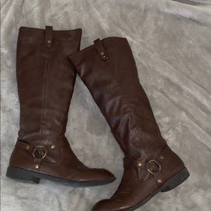Faux Leather Brown Riding Boots